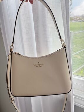 kate spade Cream Saffiano Leather Margot Shoulder Bag with Gold Hardware
